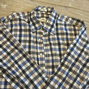 Peter Millar-Tan, Blue, White plaid Men’s button down- size L